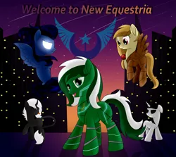 Size: 2915x2599 | Tagged: safe, artist:cloudy95, derpibooru import, oc, oc:alice goldenfeather, oc:aphelion, oc:battery, oc:nega-tiv, oc:penumbra, unofficial characters only, android, earth pony, pegasus, pony, unicorn, female, high res, mare, tongue out