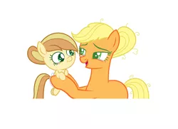 Size: 1760x1272 | Tagged: safe, artist:filfefine, derpibooru import, applejack, oc, oc:apple heart, pony, baby, baby pony, base used, offspring, parent:applejack, parent:caramel, parents:carajack