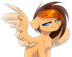 Size: 2455x1956 | Tagged: safe, artist:starlyflygallery, derpibooru import, oc, oc:aerion featherquill, unofficial characters only, pegasus, pony, bedroom eyes, chest fluff, commission, eyebrows, female, looking at you, mare, one wing out, simple background, sitting, smiling, smirk, solo, transparent background, wings, ych result