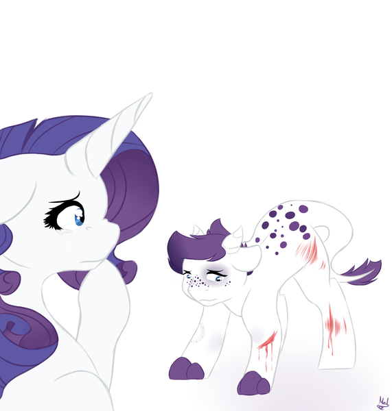 Size: 2000x2100 | Tagged: artist:mah521, black eye, blood, derpibooru import, dracony, female, high res, hybrid, injured, interspecies offspring, male, mother and son, oc, oc:diamond fire, offspring, parent:rarity, parent:spike, parents:sparity, rarity, semi-grimdark, story in the source