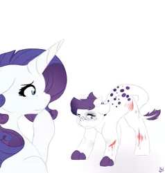 Size: 2000x2100 | Tagged: artist:mah521, black eye, blood, derpibooru import, dracony, female, high res, hybrid, injured, interspecies offspring, male, mother and son, oc, oc:diamond fire, offspring, parent:rarity, parent:spike, parents:sparity, rarity, semi-grimdark, story in the source