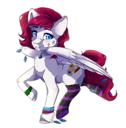 Size: 2150x2175 | Tagged: safe, artist:serenity, derpibooru import, oc, oc:keyla, unofficial characters only, pegasus, pony, accessories, clothes, feather, female, looking at you, mare, simple background, socks, solo, striped socks, transparent background, unshorn fetlocks, wingding eyes