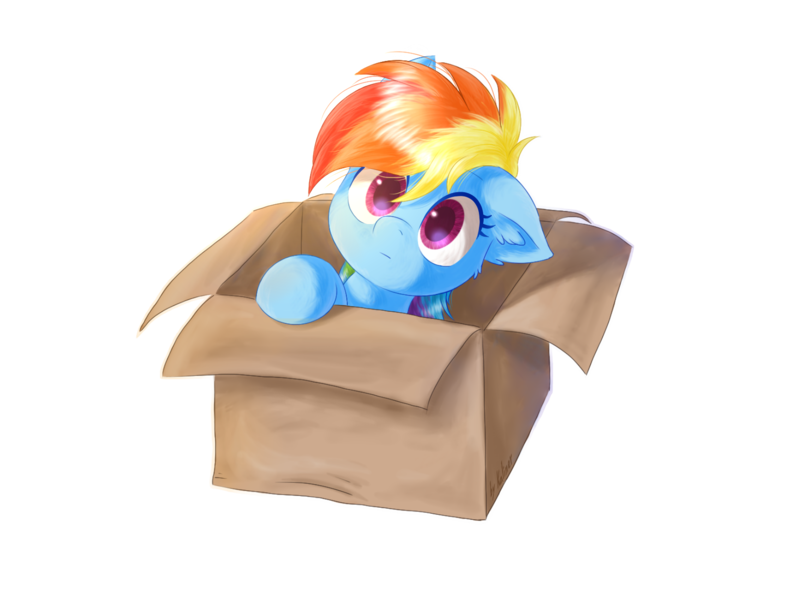 Size: 1707x1280 | Tagged: safe, artist:kaliner123, derpibooru import, rainbow dash, pegasus, pony, fanfic:my little dashie, box, cute, dashabetes, female, filly, filly rainbow dash, floppy ears, pony in a box, simple background, solo, transparent background, younger