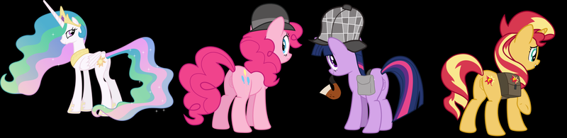 Size: 2612x636 | Tagged: explicit, artist:jonathanbml, derpibooru import, pinkie pie, princess celestia, sunset shimmer, twilight sparkle, pony, 1000 hours in ms paint, anatomically correct, black background, nudity, plot, simple background, thief image