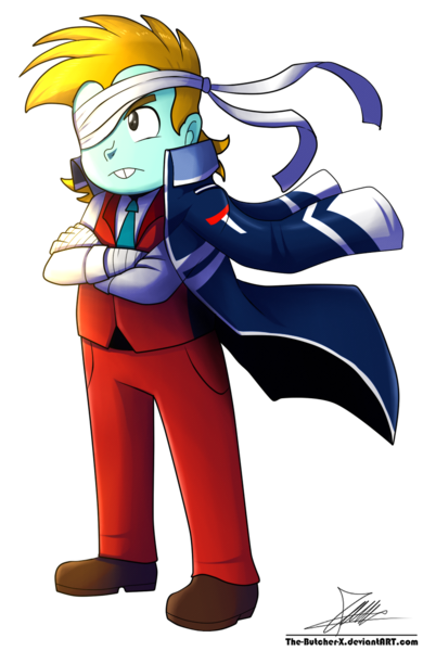 Size: 820x1260 | Tagged: safe, artist:the-butch-x, derpibooru import, snips, equestria girls, ace attorney, apollo justice, clothes, colored, commission, crossover, dual destinies, eyepatch, jacket, solo