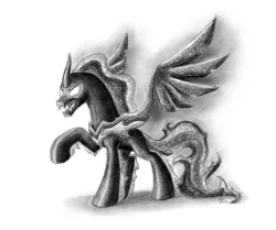 Size: 2730x2280 | Tagged: alicorn, artist:nightpaint12, derpibooru import, grayscale, monochrome, open mouth, pony of shadows, raised hoof, safe, shadow play, signature, solo, traditional art