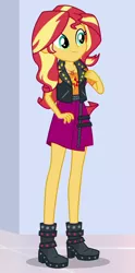 Size: 460x925 | Tagged: safe, derpibooru import, screencap, sunset shimmer, a fine line, equestria girls, equestria girls series, boots, clothes, cropped, cute, female, geode of empathy, happy, jacket, legs, magical geodes, outfit catalog, shimmerbetes, shoes, solo