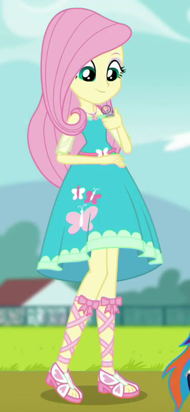Size: 400x865 | Tagged: safe, derpibooru import, screencap, fluttershy, rainbow dash, equestria girls, equestria girls series, the finals countdown, clothes, cropped, cute, dress, feet, female, geode of fauna, magical geodes, outfit catalog, sandals, solo