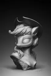 Size: 900x1350 | Tagged: anthro, applejack, artist:assasinmonkey, bust, derpibooru import, monochrome, safe, sculpture, solo, traditional art