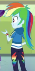 Size: 290x578 | Tagged: safe, derpibooru import, screencap, rainbow dash, a queen of clubs, equestria girls, equestria girls series, clothes, cropped, pants, rear view