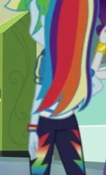 Size: 438x720 | Tagged: safe, derpibooru import, screencap, rainbow dash, a queen of clubs, equestria girls, equestria girls series, clothes, cropped, pants, rear view