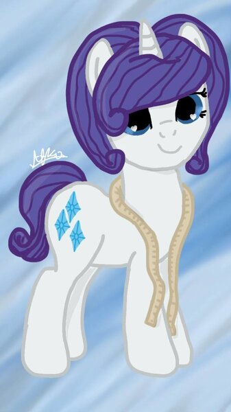 Size: 600x1067 | Tagged: safe, artist:afkacrazy, derpibooru import, rarity, pony, unicorn, alternate hairstyle, measuring tape, solo