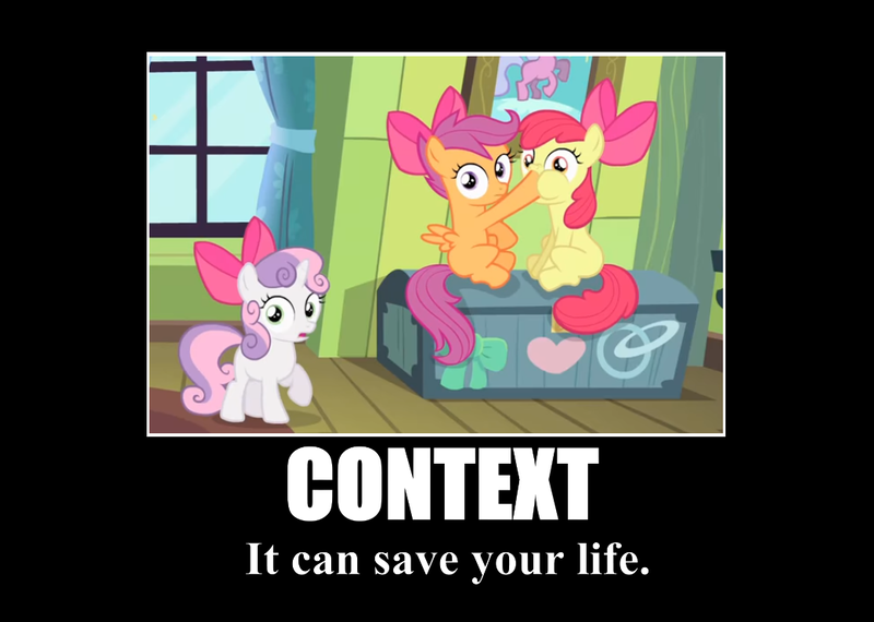 Size: 1042x742 | Tagged: apple bloom, caption, cutie mark crusaders, derpibooru import, edit, edited screencap, hoof in mouth, motivational poster, not what it looks like, out of context, safe, scootaloo, screencap, somepony to watch over me, sweetie belle