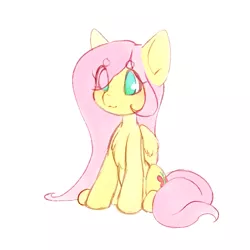 Size: 850x850 | Tagged: safe, artist:tolsticot, derpibooru import, fluttershy, pegasus, pony, beanbrows, chest fluff, colored sketch, eye clipping through hair, eyebrows, female, folded wings, mare, no pupils, simple background, sitting, solo, white background, wings