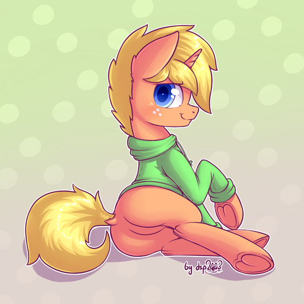 Size: 1944x1944 | Tagged: suggestive, artist:dsp2003, derpibooru import, oc, oc:jai heart, unofficial characters only, pony, unicorn, blushing, bottomless, clothes, cute, hoodie, male, partial nudity, smiling, solo