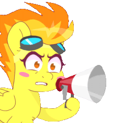Size: 500x500 | Tagged: safe, artist:omegaozone, derpibooru import, spitfire, pegasus, pony, animated, blinking, blush sticker, blushing, cute, cutefire, female, frame by frame, goggles, mare, megaphone, simple background, solo, transparent background, yelling