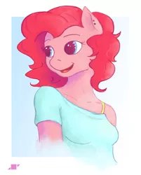 Size: 900x1119 | Tagged: anthro, artist:shiropoint, clothes, derpibooru import, female, off shoulder, pinkie pie, safe, solo