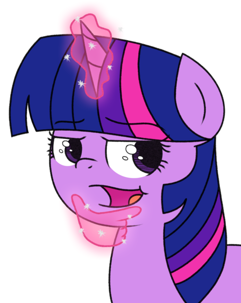 Size: 1459x1840 | Tagged: safe, artist:sykobelle, derpibooru import, twilight sparkle, pony, emoji, female, glowing horn, hand, hand on chin, magic, magic hands, mare, simple background, solo, thinking, thinking emoji, transparent background