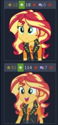 Size: 316x677 | Tagged: safe, artist:fella, derpibooru import, screencap, sunset shimmer, derpibooru, equestria girls, equestria girls series, happy, juxtaposition, juxtaposition win, leather vest, meme, meta, not happy