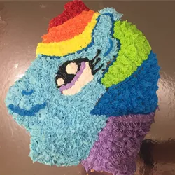 Size: 640x640 | Tagged: artist:realestatezebra, birthday cake, cake, derpibooru import, food, irl, photo, rainbow dash, safe, solo