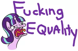 Size: 837x541 | Tagged: safe, artist:jargon scott, derpibooru import, starlight glimmer, unicorn, 30 minute art challenge, angry, female, mare, open mouth, ragelight glimmer, simple background, solo, text, this will end in communism, this will end in gulag, tongue out, vulgar, white background
