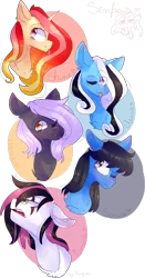 Size: 2698x5136 | Tagged: safe, artist:emily-826, derpibooru import, oc, oc:cloudy night, oc:emala jiss, oc:miss smile, oc:pretty shine, oc:sonica, unofficial characters only, pony, bust, female, high res, mare, one eye closed, portrait, tongue out, wink