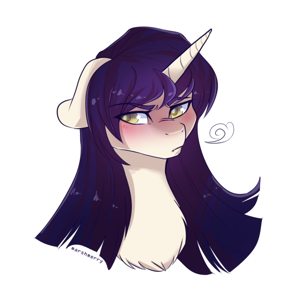 Size: 3000x3000 | Tagged: safe, artist:skylacuna, derpibooru import, oc, oc:cari dew, unofficial characters only, pony, unicorn, blushing, bust, female, floppy ears, high res, mare, portrait, simple background, solo, transparent background