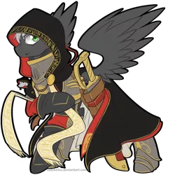 Size: 894x894 | Tagged: safe, artist:jadekettu, derpibooru import, oc, oc:zero voice, unofficial characters only, pegasus, pony, snake, armor, clothes, hood, inquisition, inquisitor, male, melee weapon, purity seal, robe, robes, stallion, sword, warhammer (game), warhammer 40k, weapon