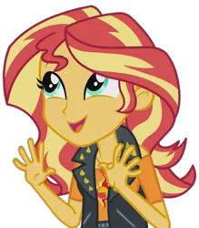 Size: 561x640 | Tagged: safe, artist:fella, derpibooru import, sunset shimmer, a fine line, equestria girls, equestria girls series, clothes, cute, geode of empathy, leather vest, magical geodes, simple background, solo, transparent background, vest