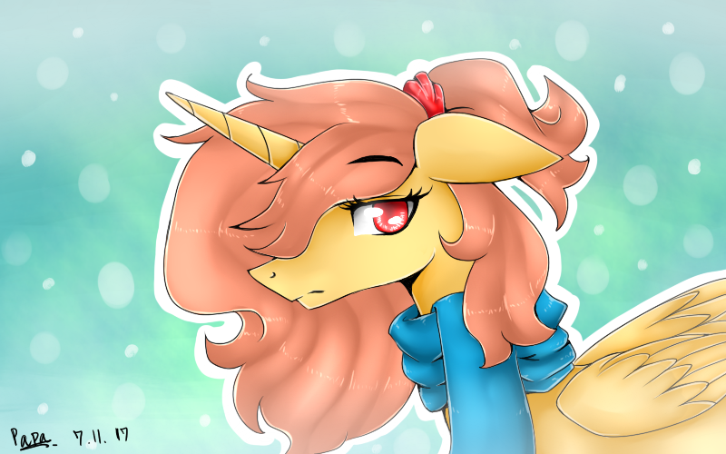 Size: 800x500 | Tagged: safe, artist:papaii123, derpibooru import, oc, unofficial characters only, alicorn, pony, alicorn oc, clothes, female, floppy ears, mare, scarf, solo