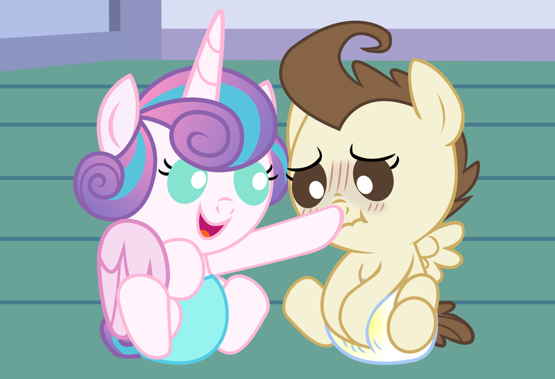 Size: 2960x2023 | Tagged: questionable, artist:babyshy, derpibooru import, pound cake, princess flurry heart, pony, alternate design, babies, baby, baby pony, blushing, boop, cute, diaper, embarrassed, female, flurrybetes, heart, male, poundabetes, poundflurry, scrunchy face, shipping, straight, urine, wet diaper