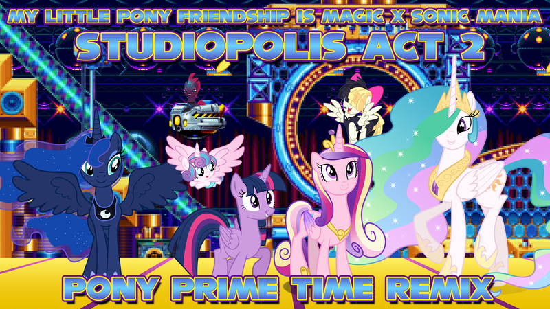 Size: 1920x1080 | Tagged: alicorn pentarchy, artist:8670310, artist:cheezedoodle96, artist:dashiemlpfim, artist:ggalleonalliance, artist:illuminous, artist:jhayarr23, crossover, derpibooru import, edit, my little pony: the movie, princess cadance, princess celestia, princess flurry heart, princess luna, safe, songbird serenade, sonic mania, sonic the hedgehog (series), studiopolis, tempest shadow, twilight sparkle, twilight sparkle (alicorn), wallpaper, wallpaper edit