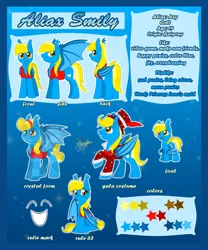 Size: 1000x1200 | Tagged: safe, artist:unisoleil, derpibooru import, oc, oc:aliax smily, unofficial characters only, bat pony, crystal pony, pony, clothes, colt, crystallized, female, hat, male, mare, reference sheet, rule 63, solo, stallion, top hat