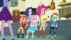 Size: 1280x720 | Tagged: safe, derpibooru import, screencap, applejack, fluttershy, pinkie pie, rainbow dash, rarity, sci-twi, sunset shimmer, twilight sparkle, equestria girls, equestria girls series, overpowered (equestria girls), clothes, converse, feet, geode of empathy, geode of fauna, geode of shielding, geode of super speed, geode of super strength, humane five, humane seven, humane six, legs, magical geodes, pantyhose, shoes