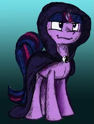 Size: 517x680 | Tagged: safe, artist:athlete-grizzle, derpibooru import, twilight sparkle, pony, cloak, clothes, female, hood, mare, solo