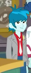 Size: 267x613 | Tagged: safe, derpibooru import, screencap, thunderbass, equestria girls, equestria girls series, school of rock, background human, cropped, male, smiling, solo