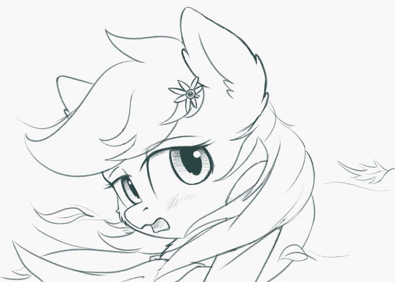 Size: 1050x750 | Tagged: safe, artist:malwinters, derpibooru import, oc, oc:maple floret, unofficial characters only, pony, bust, monochrome, portrait, solo, windswept mane