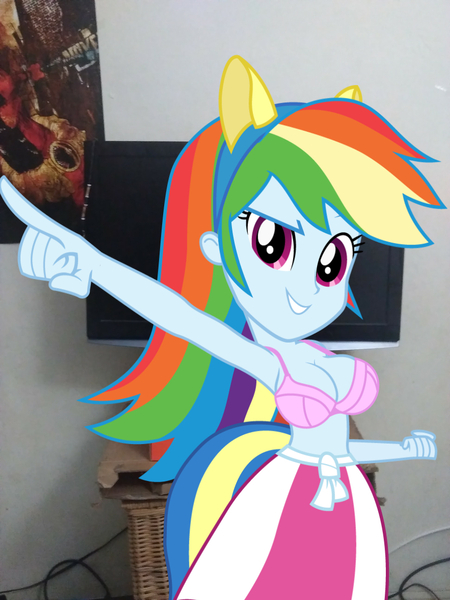 Size: 877x1170 | Tagged: suggestive, artist:drweb70, artist:wanderingeditor, derpibooru import, edit, rainbow dash, equestria girls, armpits, big breasts, breasts, busty rainbow dash, equestria girls in real life, irl, photo, sexy, stupid sexy rainbow dash