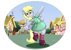 Size: 3507x2480 | Tagged: safe, artist:tatemil, derpibooru import, derpy hooves, pony, clothes, crossover, dress, food, muffin, ponyville, silly, silly pony, star vs the forces of evil, wand