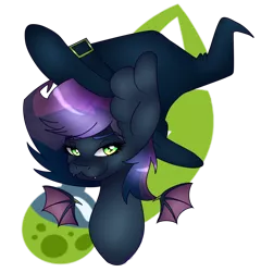 Size: 1024x1068 | Tagged: safe, artist:sachanart, derpibooru import, oc, oc:grimoire, unofficial characters only, bat pony, pony, bust, female, hat, mare, portrait, solo, witch hat