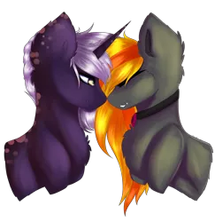 Size: 2617x2693 | Tagged: safe, artist:crazllana, derpibooru import, oc, oc:speckled night, oc:vampyro, unofficial characters only, bat pony, pony, unicorn, boop, bust, female, high res, male, mare, noseboop, portrait, simple background, stallion, transparent background