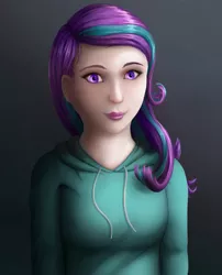 Size: 1619x2000 | Tagged: artist:chickentech, clothes, derpibooru import, hoodie, human, humanized, safe, smiling, solo, starlight glimmer