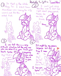 Size: 1280x1611 | Tagged: safe, artist:adorkabletwilightandfriends, derpibooru import, spike, twilight sparkle, twilight sparkle (alicorn), alicorn, pony, comic:adorkable twilight and friends, :t, adorkable twilight, chest fluff, comic, cute, dialogue, floating heart, grin, heart, hug, lineart, looking at you, one eye closed, politics, sitting, smiling, spikelove