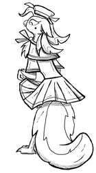 Size: 806x1440 | Tagged: anthro, artist:sallycars, bird, black and white, captain celaeno, clothes, derpibooru import, female, grayscale, hat, looking offscreen, monochrome, ms paint, my little pony: the movie, parrot pirates, pirate, pirate hat, safe, simple background, solo, white background