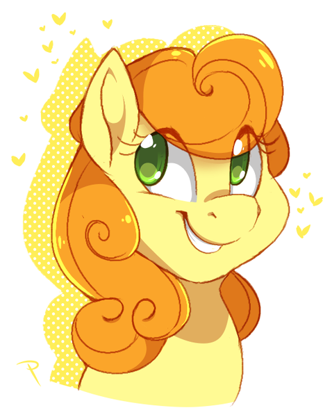 Size: 543x682 | Tagged: safe, artist:pixelyte, derpibooru import, carrot top, golden harvest, earth pony, pony, bust, cute, eye clipping through hair, female, looking away, mare, portrait, smiling, solo