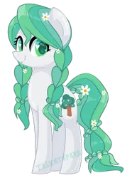 Size: 1024x1377 | Tagged: safe, artist:talentspark, derpibooru import, oc, oc:forest breeze, unofficial characters only, earth pony, pony, braid, female, flower, flower in hair, green eyes, green hair, green mane, green tail, heart eyes, looking at you, mare, simple background, smiling, solo, transparent background, wingding eyes