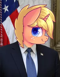 Size: 1200x1520 | Tagged: 1000 years in photoshop, anthro, derpibooru import, donald trump, flag, looking at you, oc, oc:jai heart, politics, safe, unofficial characters only