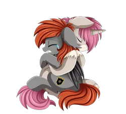 Size: 3882x3509 | Tagged: safe, artist:pridark, derpibooru import, oc, oc:grem, oc:intrepid charm, unofficial characters only, bat pony, unicorn, bat pony oc, comforting, commission, crying, female, male, mare, simple background, stallion, transparent background
