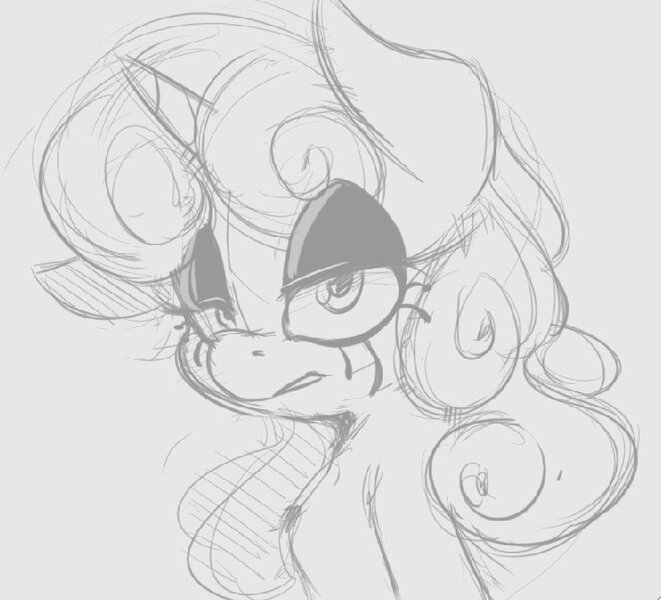 Size: 734x666 | Tagged: artist:tre, bust, derpibooru import, eyeliner, eyeshadow, female, goth, grayscale, makeup, monochrome, safe, sketch, solo, sweetie belle