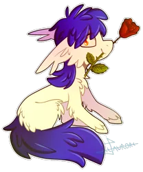 Size: 650x780 | Tagged: safe, artist:celiaurore, derpibooru import, oc, oc:livery, unofficial characters only, pony, flower, flower in mouth, fluffy, male, mouth hold, rose, simple background, solo, transparent background